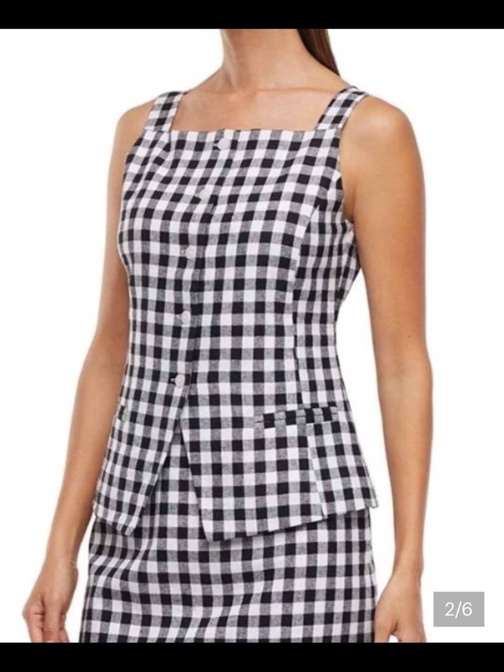 NWT Express Black and White Gingham Square-Neck Tank